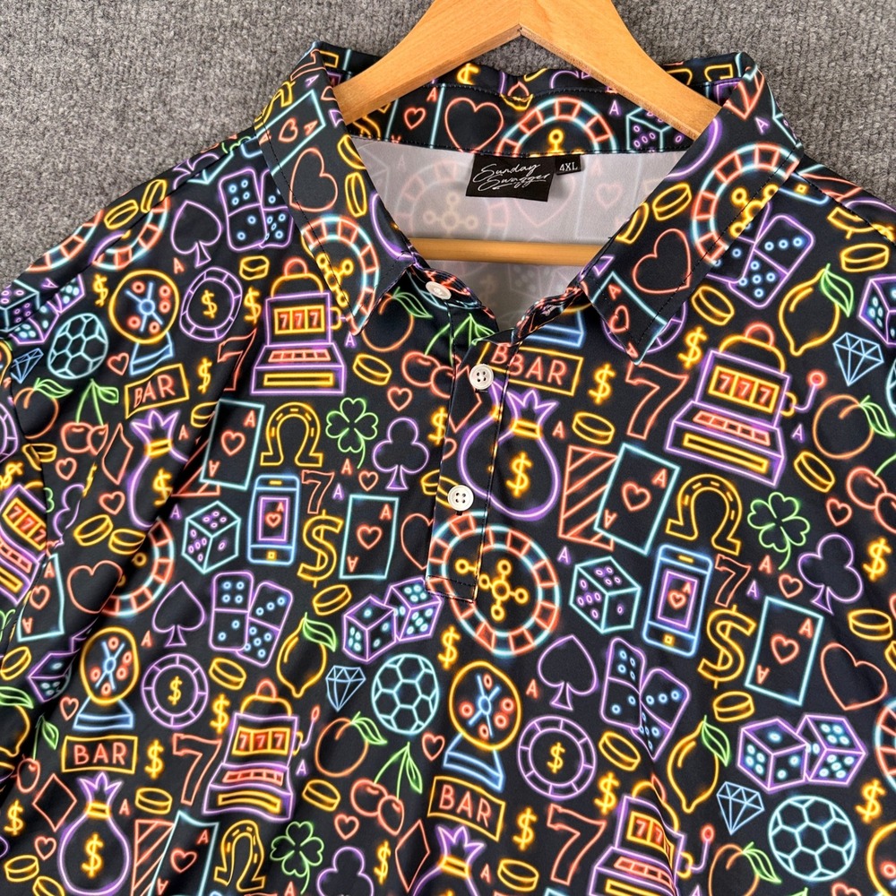 Sunday Swagger Golf Polo Shirt Mens 4XL Neon Las Vegas Gambling Poker Casino